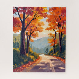 Puzzle Autumn Road | Watercolor Fall Foliage Leaves
