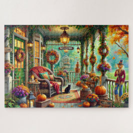 Puzzle Autumn Welcome Victorian Porch Retreat Pumpkins