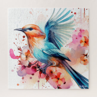 Puzzle ave acuarela con árbol frutal