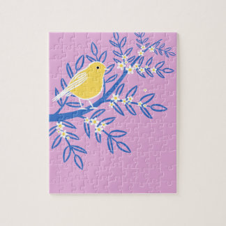 Puzzle Ave amarilla ilustrada en un fondo rosado