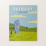 Puzzle Avebury England Viajes de arte Vintage<br><div class="desc">Avebury retro diseño de viajes vectoriales. Hogar del mayor círculo prehistórico de piedra del mundo,  que se remonta al período neolítico y forma parte de un Patrimonio de la Humanidad de la UNESCO.</div>