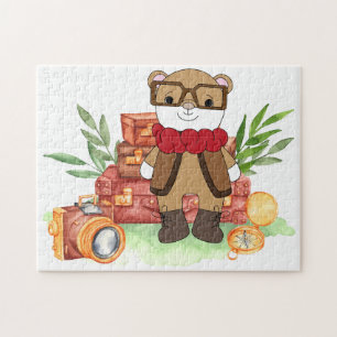 Puzzle Aventura de dibujos animados de oso lindo de viaje