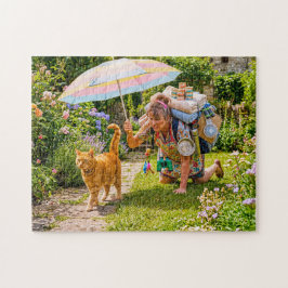 Puzzle Aventura de gato con mujer sobrecargada