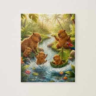 Puzzle Aventura en el río de la familia de carpinchos rom