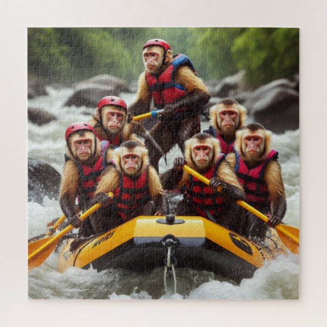 Puzzle Aventurous Capuchin Monkeys Whitewater Rafting (Vertical)