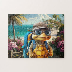 Puzzle Aventurous Cute Turtle con mochila,