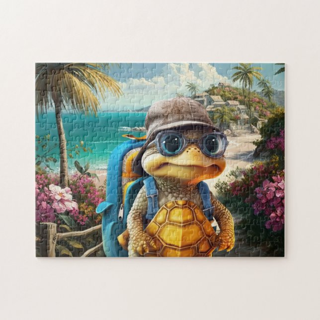 Puzzle Aventurous Cute Turtle con mochila, (Horizontal)