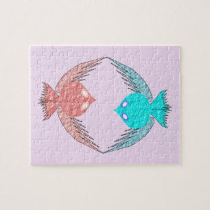 Puzzle Aves amorosas rosas y azules