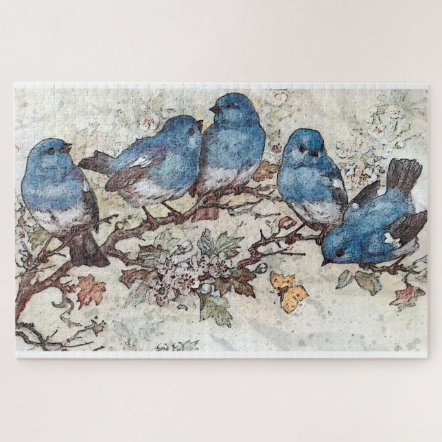 Puzzle Aves azules (Horizontal)
