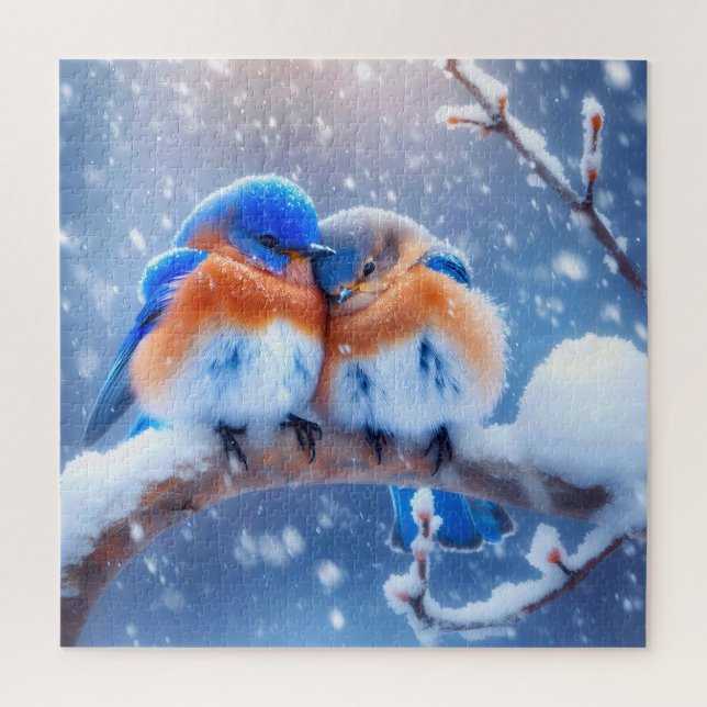 Puzzle Aves azules orientales dando vueltas en una rama n (Vertical)
