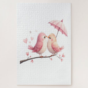 Puzzle Aves bajo un paraguas rosado
