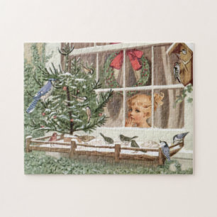 Puzzle Aves de Invierno Nación Vintage del Árbol de Navid