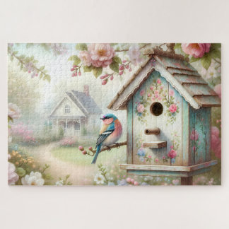 Puzzle Aves De Primavera Con Flores Pastel Y Ave
