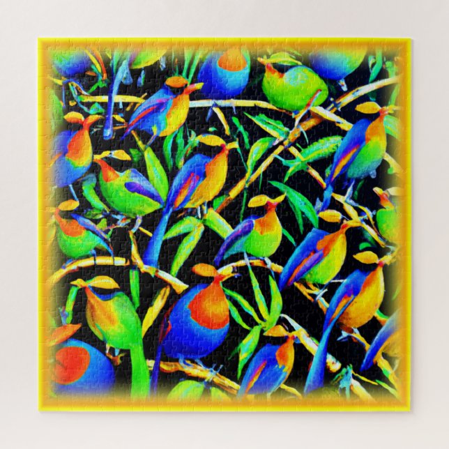 Puzzle Aves En Pintura De Árboles. ¡Hazte con una en Zazz (Vertical)