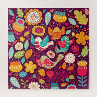 Puzzle Aves hermosas, flores, poster artístico