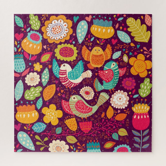 Puzzle Aves hermosas, flores, poster artístico (Vertical)
