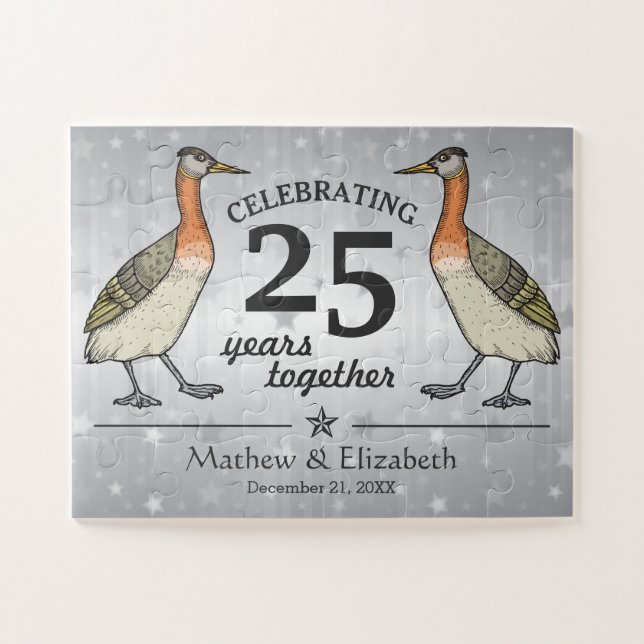 Puzzle Aves pequeñas Personalizado Plata 25 años Boda (Horizontal)