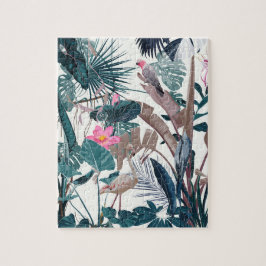 Puzzle Aves silvestres y palmeras de la noche tropical.