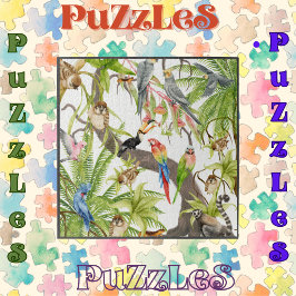 Puzzle Aves tropicales de la escena de la jungla, criatur