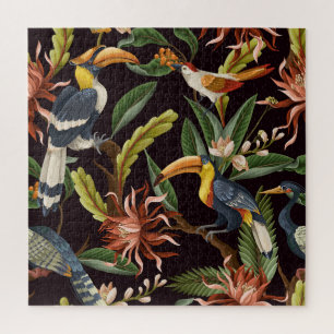 Puzzle Aves tropicales: Hojas y flores de época