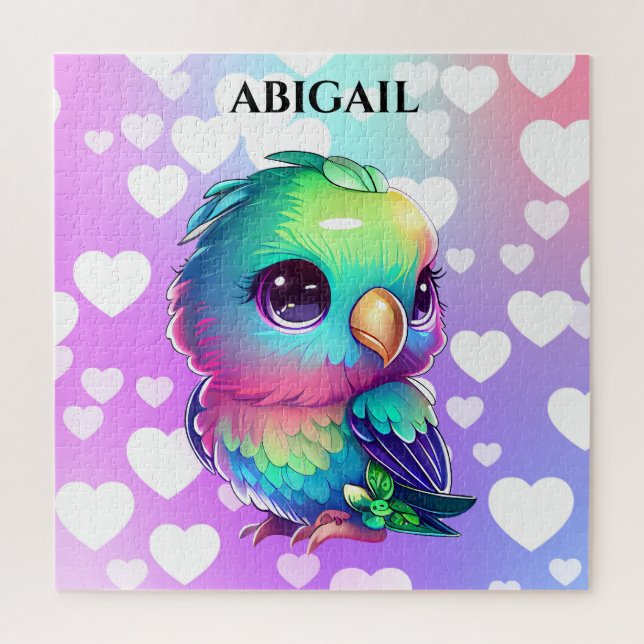 Puzzle Aves y corazones arcoiris (Vertical)