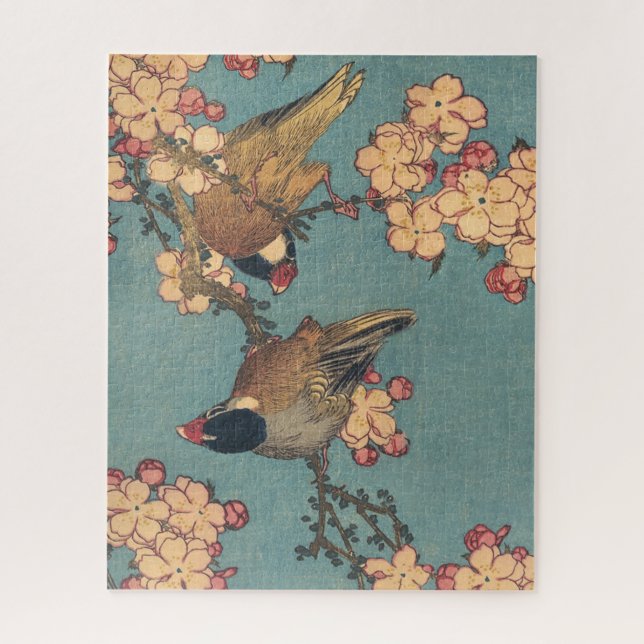 Puzzle Aves y flores arte japonés floral rosa (Vertical)