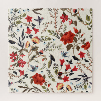 Puzzle Aves y flores: diseño floral sin foco