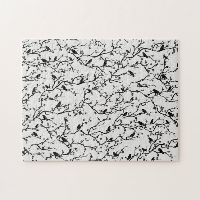 Puzzle Aves y Sakura hacen pintura japonesa (Horizontal)