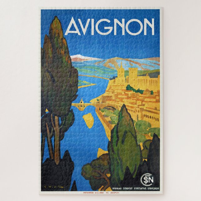 Puzzle Aviñón, Francia, poster del viaje del vintage (Vertical)