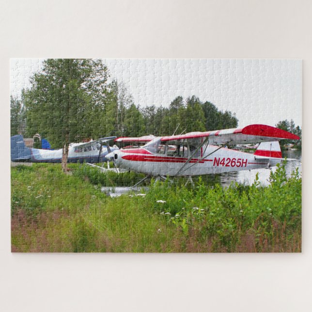 Puzzle Avión flotante blanco y rojo, Lake Hood, Alaska (Horizontal)