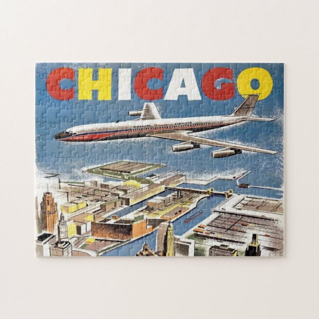 Puzzle Avión Vintage Chicago Skyline (Horizontal)