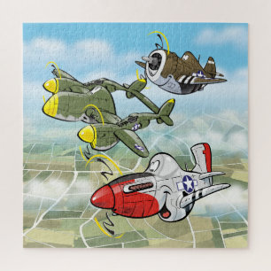 Puzzle Aviones de combate P-51, P-47, P-47 caricaturas