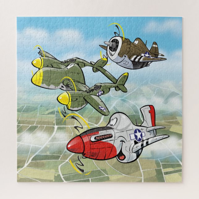 Puzzle Aviones de combate P-51, P-47, P-47 caricaturas (Vertical)