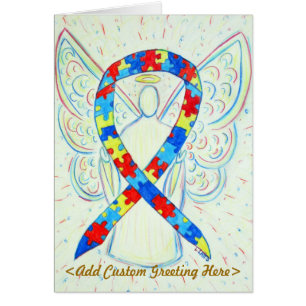 Puzzle Awareness Ribbon Angel Custom Greeting Card