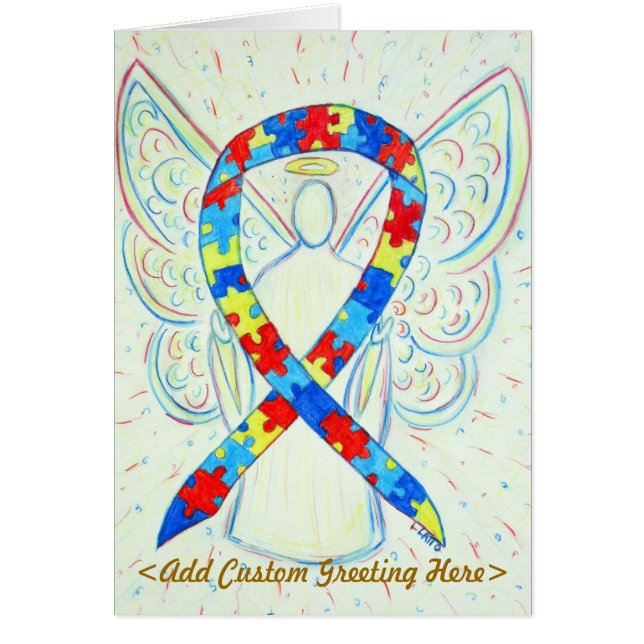 Puzzle Awareness Ribbon Angel Custom Greeting Card (Frente)