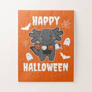 Puzzle Axolotl Feliz disfraz de calabaza de Halloween
