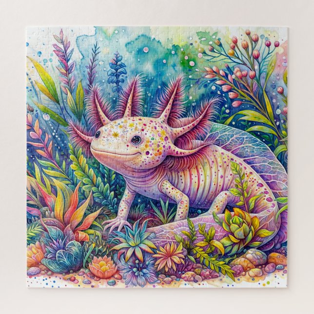 Puzzle Axolotl Vibrant Watercolor Art (Vertical)