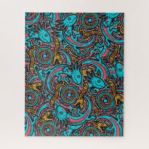 Puzzle Azteca Axolotl Xolotl Patrón Tribal mitología boho