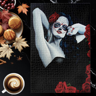 Puzzle Azúcar Skull Roses Rojas Negro