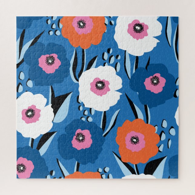 Puzzle Azul Blanco Rojo: Escandinavo Floral. (Vertical)