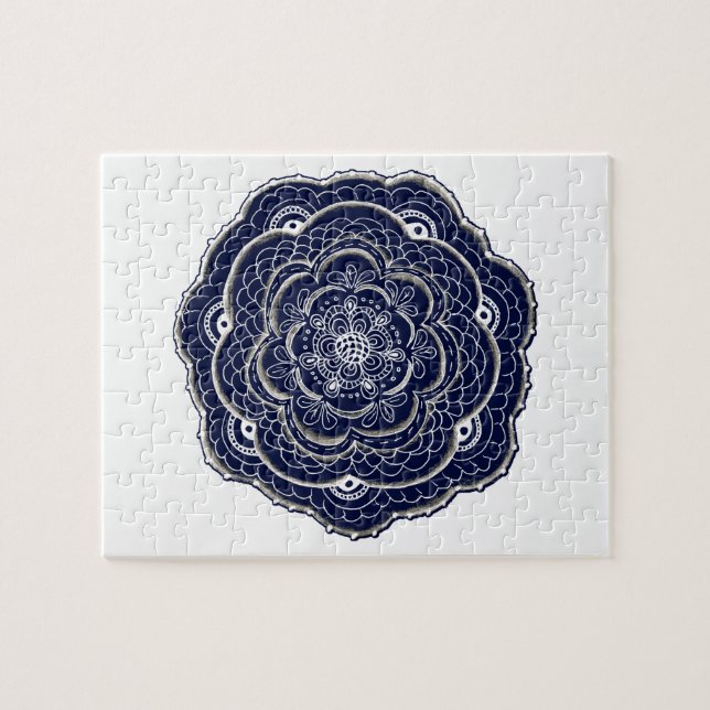 Puzzle Azul marino de flores inspirado (Horizontal)