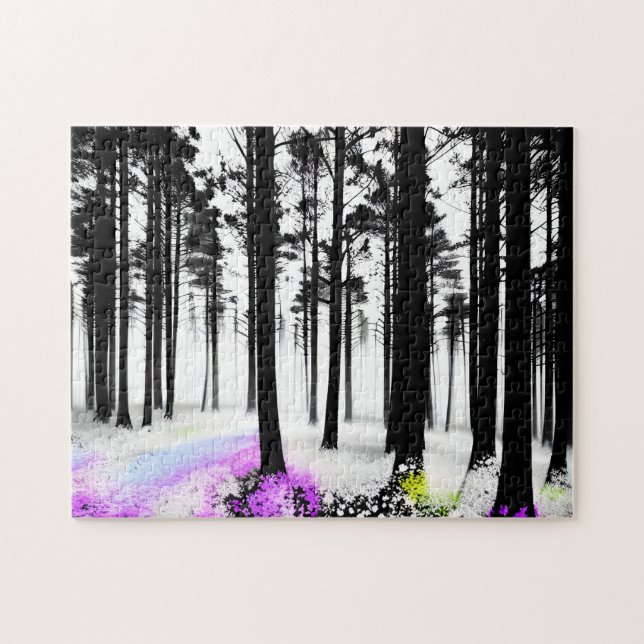 Puzzle Azul morado en bosque de silueta negro (Horizontal)
