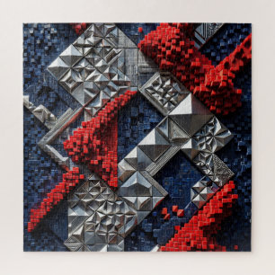 Puzzle Azul oscuro Rojo vivo Micro Mosaico 3D Plateado