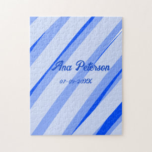 Puzzle azul pastel añadir nombre fecha boho retro patrón
