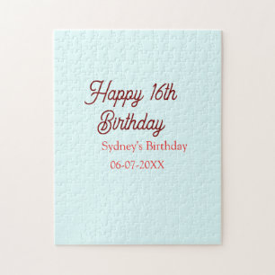 Puzzle Azul pastel rojo feliz cumpleaños 16 nombre fecha 