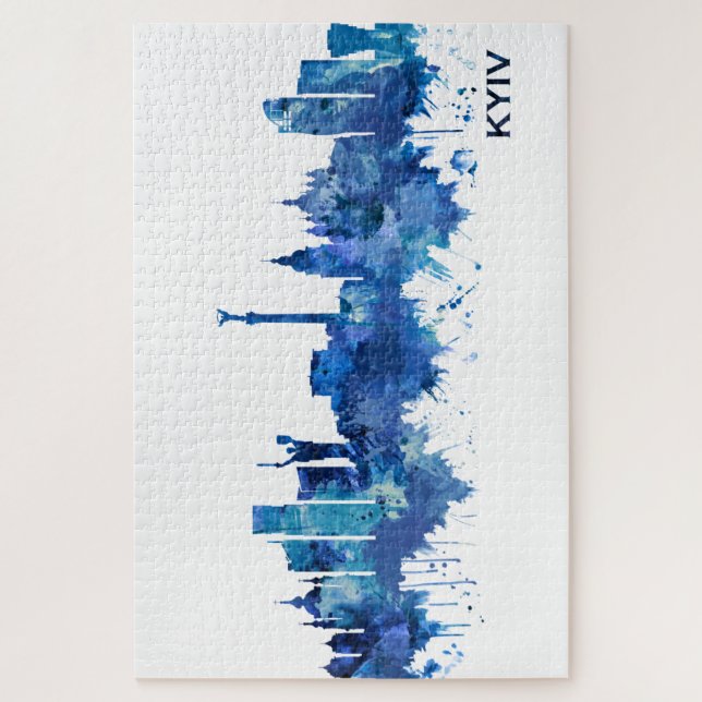 Puzzle Azul Skyline de Kiev Ucrania (Vertical)