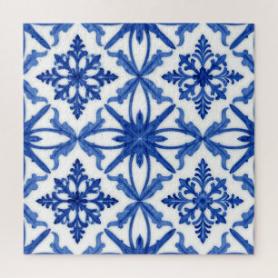 Puzzle Azulejo de baldosas Floral Azul Blanco Patrón