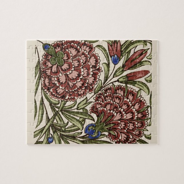 Puzzle Azulejo de Flor de Clavel Arte Antiguo (Horizontal)
