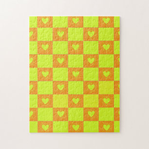 Puzzle Azulejo Verde Naranja Brillante Cuadrado Con Coraz