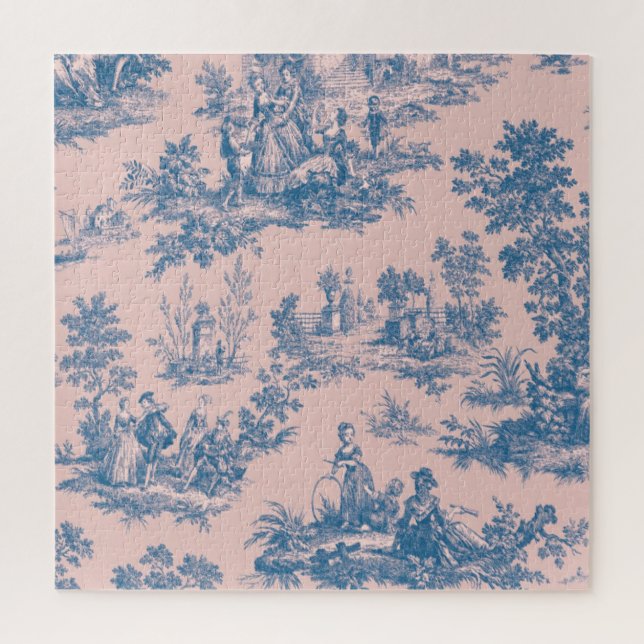 Puzzle Azulejos de jouy azul y rosa elegante (Vertical)